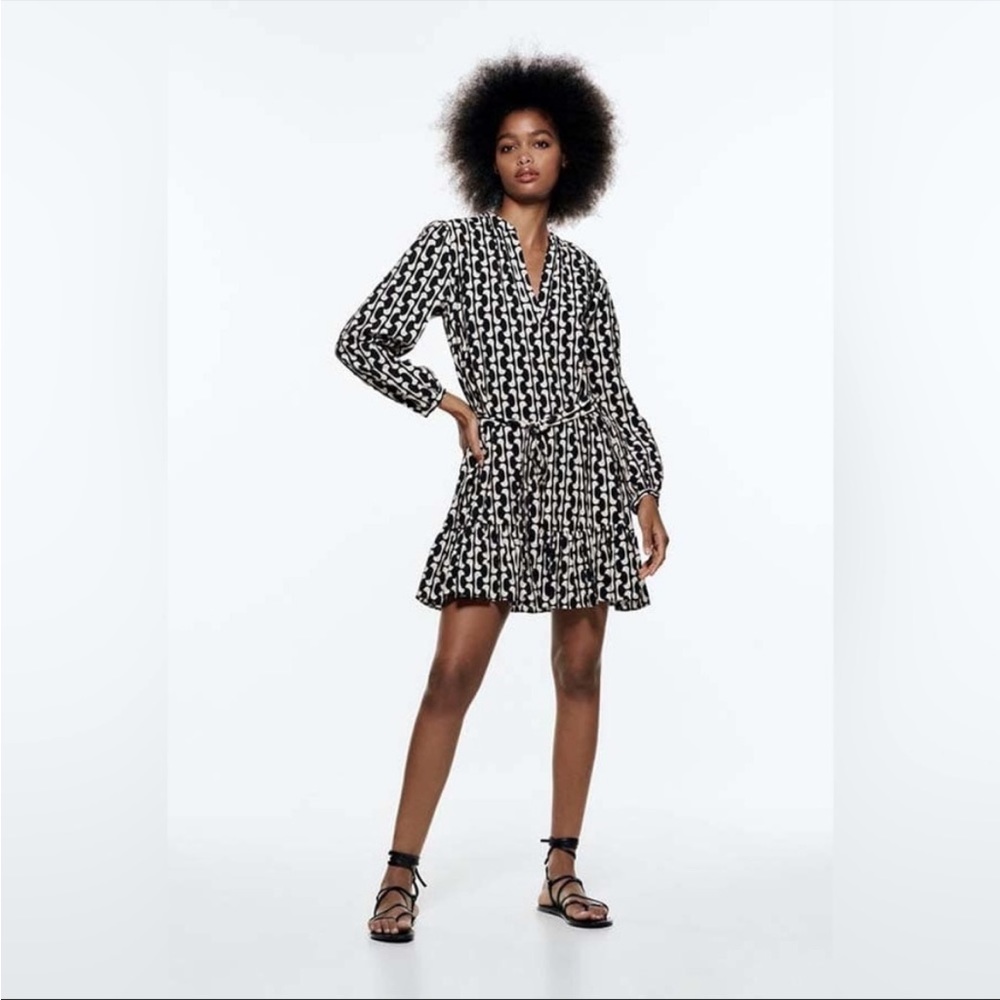 ZARA printed short dress black/white